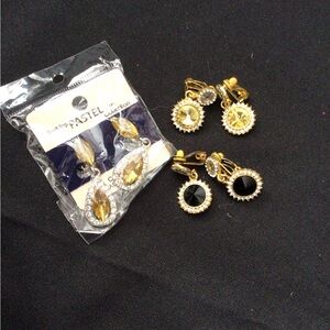 Pastels Gold and Black Clip On Earrings Collection 3 pair
